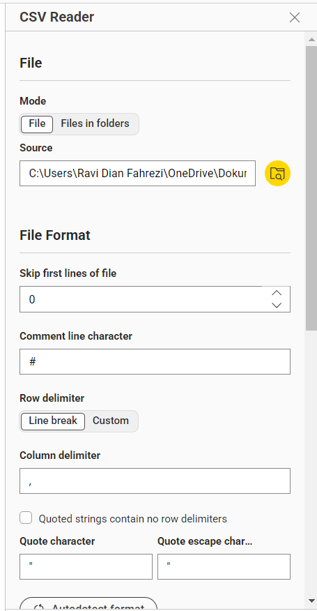 Konfigurasi CSV Reader